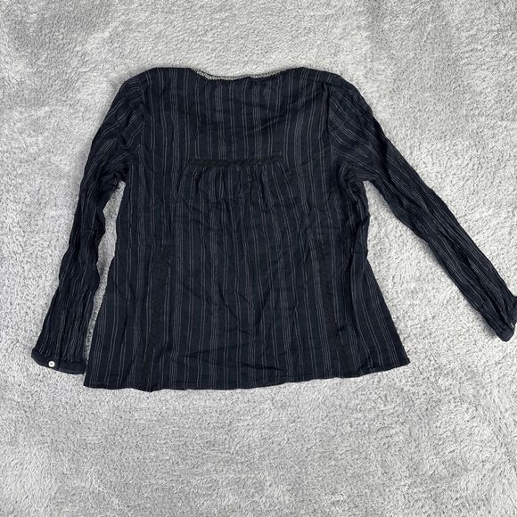 J Jill Women's Long Sleeve V Neck Boho Blouse M Navy Tan Embroidered - Picture 13 of 15